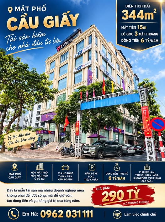 MẶT PHỐ CẦU GIẤY – 344M² ĐẤT VÀNG | MẶT TIỀN 15M | DÒNG TIỀN 6 TỶ/NĂM