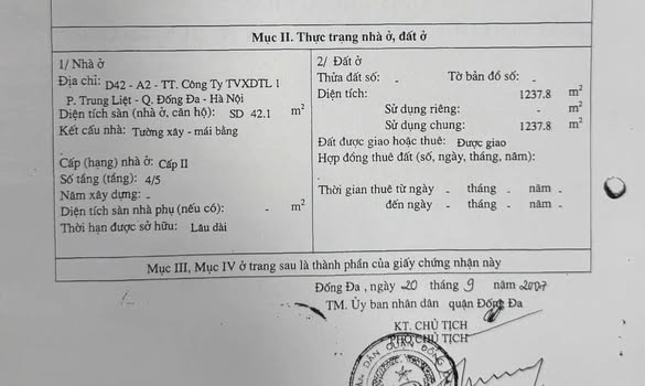 Nhà tập thể nhà A2 , tập thể Công Ty Tư Vấn Xây Dựng Thuỷ Lợi 1, ngay MP ngõ 45 Chùa Bộc