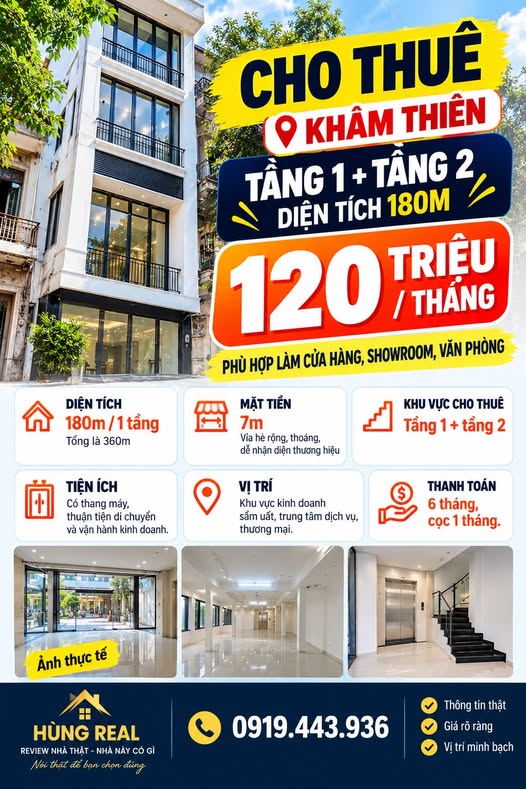 CHO THUÊ MẶT BẰNG KHÂM THIÊN – 120 TRIỆU/THÁNG