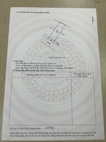 CHÍNH CHỦ GỬI BÁN ĐẤT DỊCH VỤ DI TRẠCH – 109,9M²