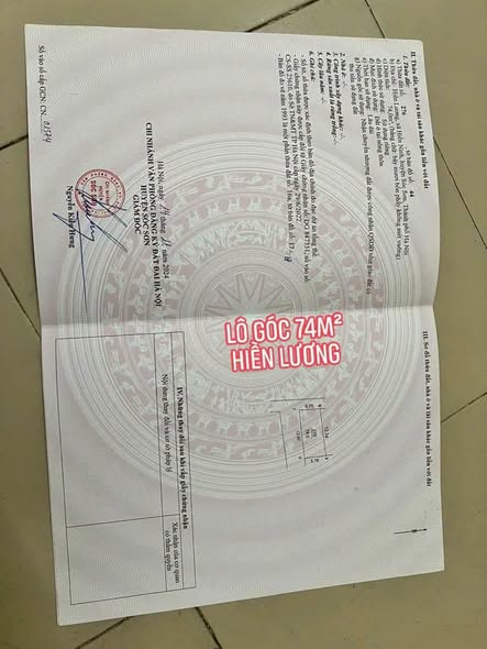 chính chủ gửi bán lô góc 74m full thổ cư tại thôn Hiền Lương xã Nội Bài tp Hà Nội.