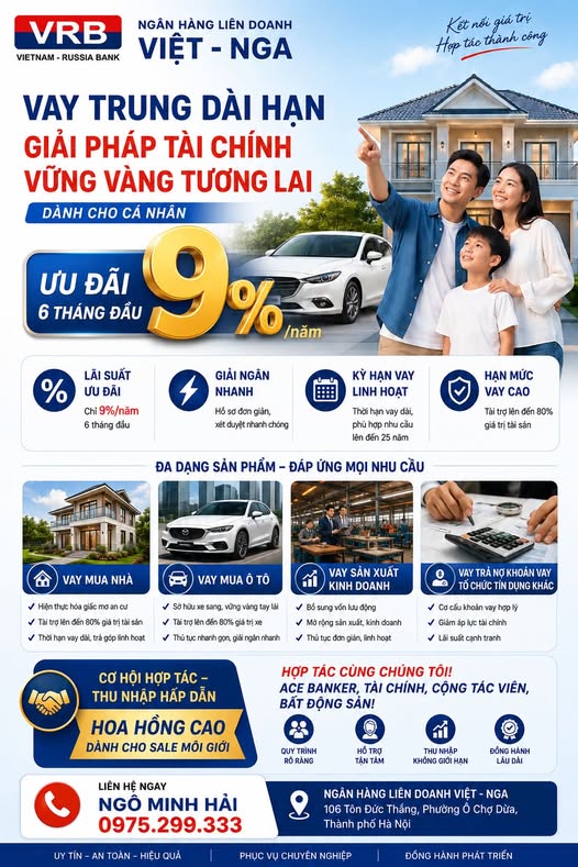Ngân hàng Liên doanh Việt - Nga hỗ trợ khách hàng cá nhân vay vốn:
