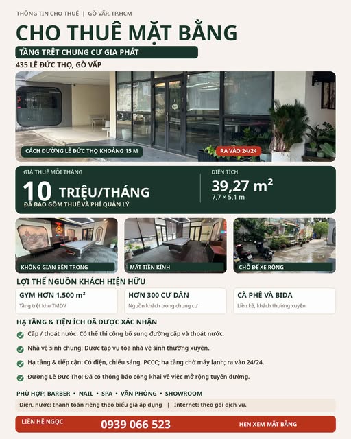 CHO THUÊ MẶT BẰNG KINH DOANH – 435 LÊ ĐỨC THỌ, GÒ VẤP