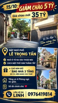 GIẢM 5 TỶ — CHỈ 35 TỶ | 140M² | MẶT NGÕ LÊ TRỌNG TẤN | Ô TÔ 50M RA PHỐ
