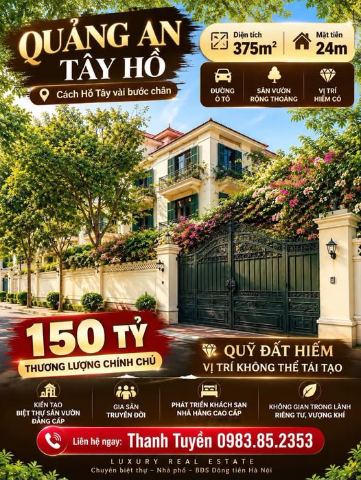 Bán bất động sản Tây hồ 150 TỶ