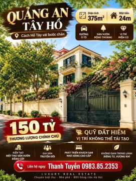 Bán bất động sản Tây hồ 150 TỶ