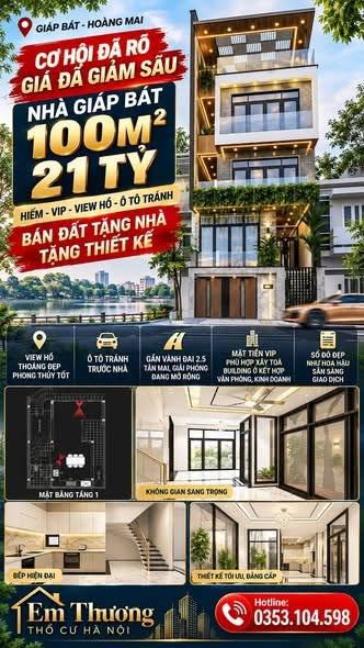 GIẢM SÂU – NHÀ GIÁP BÁT 100M² – 21 TỶ | VIEW HỒ – Ô TÔ TRÁNH – MẶT TIỀN VIP