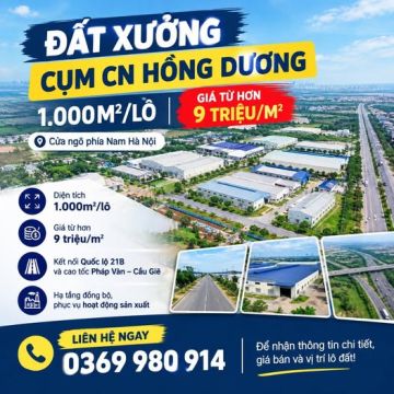 ĐẤT XƯỞNG GẦN HÀ NỘI – GIÁ TỪ TRÊN 9 TRIỆU/M²