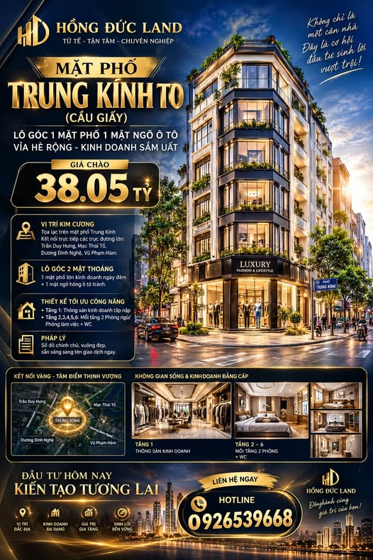 **MẶT PHỐ TRUNG KÍNH TO (CẦU GIẤY) – LÔ GÓC 1 MẶT PHỐ 1 MẶT NGÕ Ô TÔ – VỈA HÈ RỘNG – KINH DOANH S...