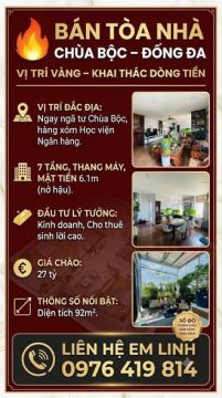 27 TỶ | CHÙA BỘC ĐỐNG ĐA — MẶT TIỀN 6,1M • 7 TẦNG THANG MÁY • KINH DOANH ĐỈNH • DÒNG TIỀN ỔN ĐỊNH