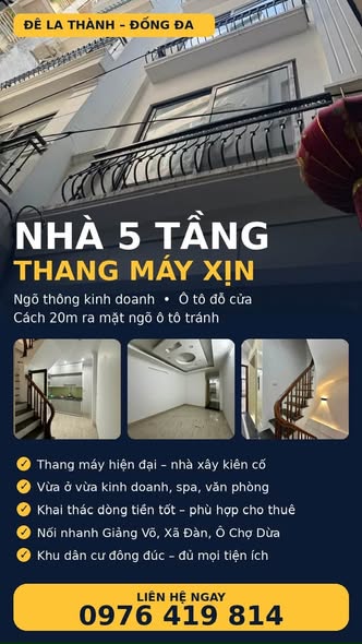 10,5 TỶ | ĐÊ LA THÀNH ĐỐNG ĐA — 39M² • MẶT TIỀN 4M • Ô TÔ ĐỖ CỬA • 5 TẦNG THANG MÁY • KINH DOANH