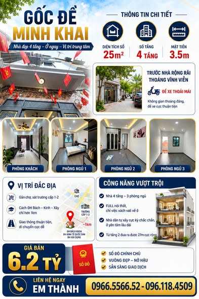 BÁN NHÀ MINH KHAI – NHÀ CHỦ XÂY – FULL NỘI THẤT – 6.2 TỶ