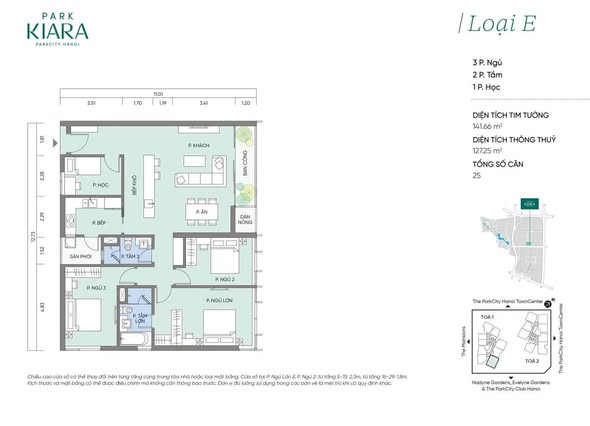 Căn 4PN Park Kiara – Mẫu E duy nhất đang bán!