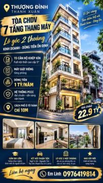 22,9 TỶ | THƯỢNG ĐÌNH THANH XUÂN — LÔ GÓC • 7 TẦNG THANG MÁY • 15 CĂN HỘ • DÒNG TIỀN 1 TỶ/NĂM
