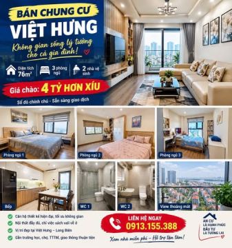 BÁN CHUNG CƯ VIỆT HƯNG – CĂN HỘ 76M² – 3 NGỦ – FULL NỘI THẤT