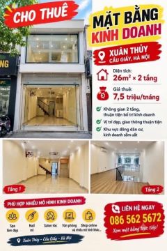 CHO THUÊ MẶT BẰNG KINH DOANH XUÂN THỦY – 7,5 TRIỆU/THÁNG