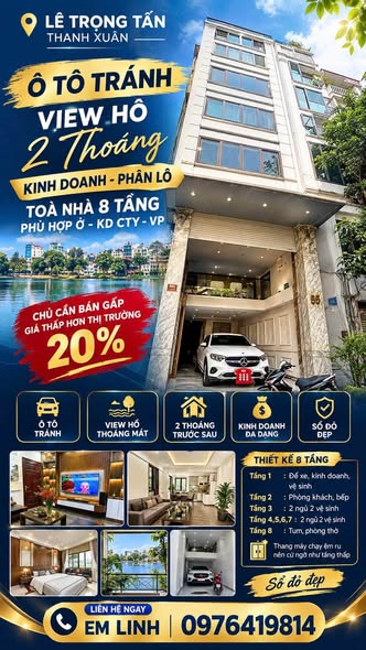 GIÁ SỐC 23 TỶ | LÊ TRỌNG TẤN THANH XUÂN — 55M² • 8 TẦNG THANG MÁY • VIEW HỒ • 2 THOÁNG