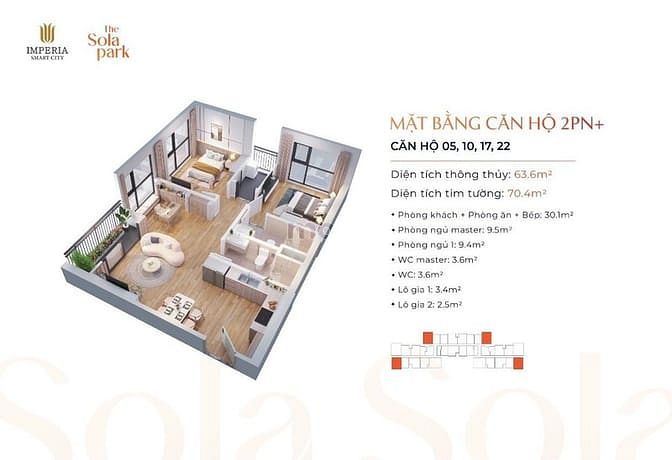 The Sola Park-Vin Smart City căn 2 ngủ độc quyền có nhiều ưu đãi