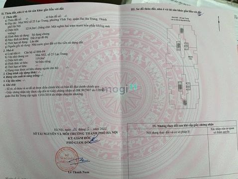 Bán căn chung cư 25 Lạc Trung - Hai Bà Trưng - Tầng 6. Toà N2.
