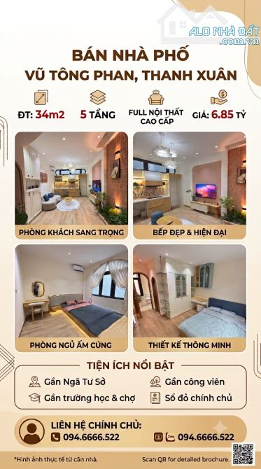 chủ bán nhà Vũ Tông Phan,Dt 34 m x5 tầng, 6.8 tỷ