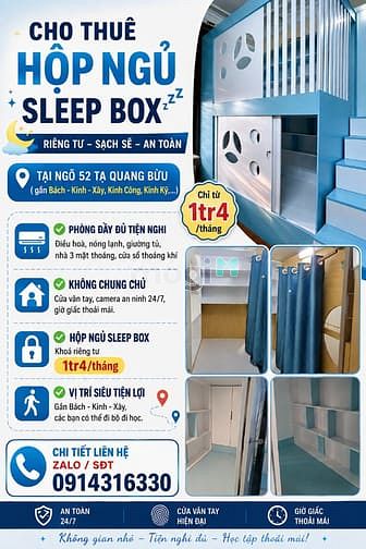 Cho thuê hộp ngủ sleep box tại ngõ 52 Tạ Quang Bửu (Bách - Kinh -Xây)