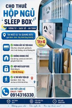 Cho thuê hộp ngủ sleep box tại ngõ 52 Tạ Quang Bửu (Bách - Kinh -Xây)