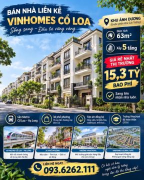 Bán cắt lỗ căn liền kề 63m2 Vinhomes Cổ Loa, Đông Anh giá rẻ-nhất-thị-trường