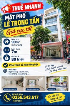 THUÊ NHANH - MẶT PHỐ LÊ TRỌNG TẤN giá cực tốt