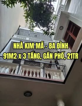CHO THUÊ NHÀ KIM MÃ, 91M2 x 3 TẦNG, GẦN PHỐ, 21TR