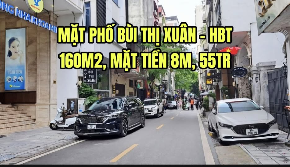CHO THUÊ NHÀ MẶT PHỐ BÙI THỊ XUÂN, 160M2, MẶT TIỀN 8M, 55TR