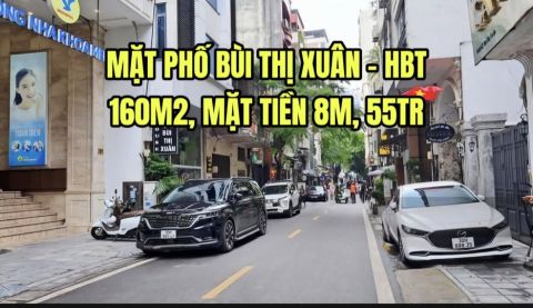 CHO THUÊ NHÀ MẶT PHỐ BÙI THỊ XUÂN, 160M2, MẶT TIỀN 8M, 55TR