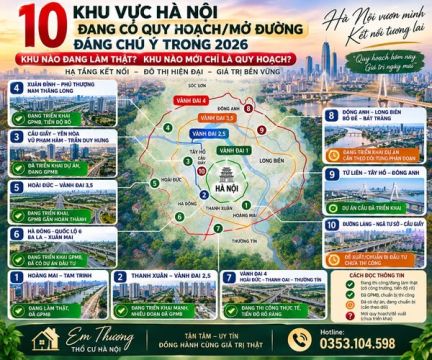 10 KHU VỰC HÀ NỘI ĐANG CÓ QUY HOẠCH – MỞ ĐƯỜNG ĐÁNG CHÚ Ý TRONG 2026