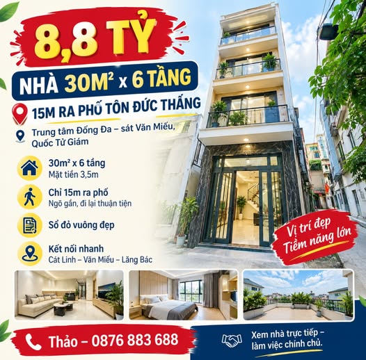 8,8 TỶ – NHÀ 30M² x 6 TẦNG – 15M RA PHỐ TÔN ĐỨC THẮNG